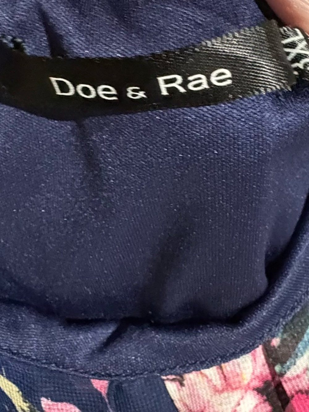 Doe & Rae Navy Floral lined tank top with Pink Accents - Picture 2 of 3